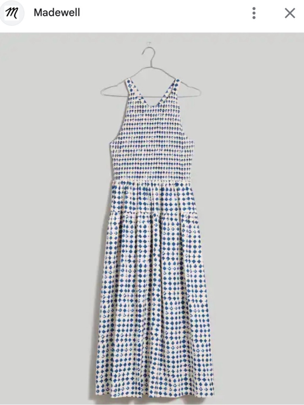 Madewell White and Blue Geometric Sleeveless Maxi Dress